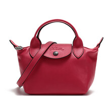 【明星同款】珑骧 LONGCHAMP 女士LE PLIAGE CUIR系列羊皮短柄手提单肩斜挎包饺子包红色迷你款 1500 757 545