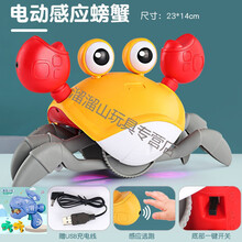 儿童网红电动自动感应螃蟹会跑行走仿真动物宝宝玩具男女孩3-6岁 橙色充电款感应螃蟹+恐龙灯光音乐枪