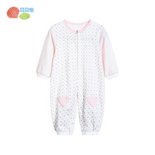 贝贝怡新生儿连体衣婴儿衣服春季男女宝宝纯棉长袖哈衣爬服 粉色 6个月/身高66cm