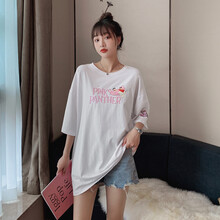 孕妇装夏装时尚潮妈哺乳外出短袖T恤春夏季上衣中长款外穿孕妇裙夏天大码孕妈装宽松舒适孕妇连衣裙子新款 白色普通款 L