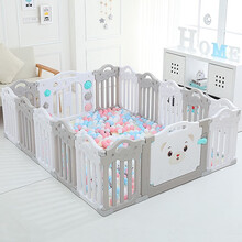 婴儿围栏儿童游戏围栏玩具宝宝栏栅小孩护栏室内游乐场围地上爬行学步护栏家用幼儿安全地面围栏配地垫 白灰色小熊围栏+100海洋球+卡通爬行垫 22+2(262.5x225.5cm)