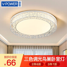 宙思 led吸顶灯卧室灯圆形现代简约薄灯具客厅灯儿童房灯饰led灯新中式客厅灯餐厅灯具 鸟巢款 直径38cm 24W三色m-带遥控