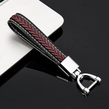 华饰 汽车钥匙扣 汽车用品车钥匙绳腰挂件男女士钥匙圈链编织皮绳防丢生日礼物创意礼品 F款长绳 咖啡色