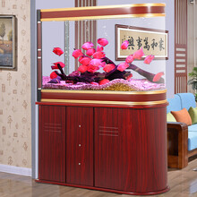 阿诺克 鱼缸水族箱子弹头生态鱼缸中大型屏风隔断鞋柜上门安装 1米1.2米1.5米1.8米 金+红木色 上过滤 长1.2米缸+柜(可做鞋柜)
