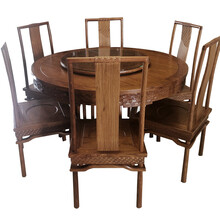 中泰 jongtay 圆形餐桌雕花松木大圆桌家用酒店饭桌10人中式仿古餐桌椅组合圆餐桌#2