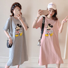 孕妇装夏装时尚潮妈短袖孕妇套装春夏季中长款外穿孕妇裙夏天大码孕妈装宽松舒适孕妇连衣裙子新款 粉红色 M