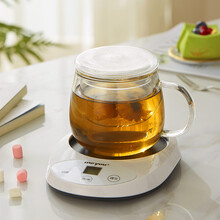 Meyou名友ME-B30C保温杯垫热茶底座恒温加热器可定时杯子保温茶座热茶底座办公室咖啡暖暖杯礼品 象牙白+350ml高硼硅花茶杯