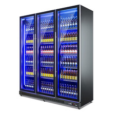 加承 饮料柜啤酒柜酒吧冰柜冷藏柜KTV酒店冰柜展示柜立式保鲜冰箱风冷黑色商用 三门王中王蓝光1880