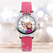 儿童手表冰雪奇缘艾莎公主女孩玩具女童爱莎安娜石英表卡通指针表 玫红色