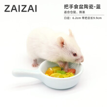 再再 仓鼠粮金丝熊吃的食盆松鼠金鼠花栗鼠食物碗饲料盒仓鼠用品 迷你把手碟陶瓷-蓝