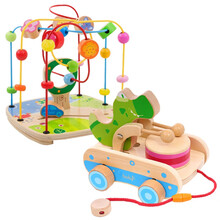 儿童玩具手拉车 儿童学步拖拉车玩具宝宝幼儿婴儿1一2两-二3三周岁手拉线牵引MYFS 鳄鱼鼓车+森林动物绕珠(盒装)