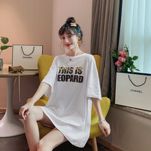 孕妇装夏装时尚潮妈哺乳外出短袖T恤春夏季上衣中长款外穿孕妇裙夏天大码孕妈装宽松舒适孕妇连衣裙子新款 白色普通款 M