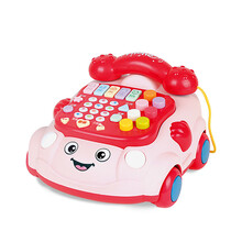 儿童多功能早教电话车宝宝故事机玩具益智学习座机音乐打地鼠 粉色