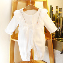 婴儿连体衣公主春秋百日宴哈衣新生儿衣服女宝宝韩版爬服满月周岁 白色 59cm
