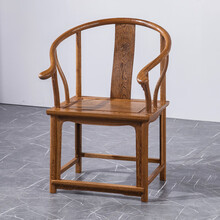 贡艺名居 红木家具非洲鸡翅木（学名：非洲崖豆木）全木太师椅 仿古中式实木围椅 休闲椅圆椅圈椅 太师椅(60*48*96/48)