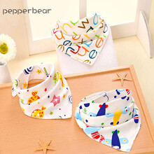 泡椒熊 3条/5条装婴儿口水巾宝宝棉三角巾按扣新生儿童围嘴口水兜非一次性围兜头巾围脖 3条装纯棉双面三角巾【女宝】