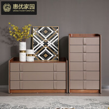 惠优家园 意式极简约轻奢斗柜贴皮卧室储物柜胡桃木色大容量收纳柜 六斗柜68*47*130cm