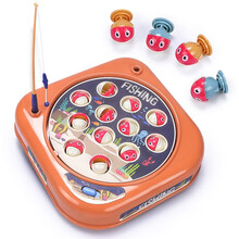 谷雨钓鱼玩具电动旋转钓鱼盘池宝宝玩具男孩女孩儿童早教亲子互动比赛玩具 8318 谷雨3档调速钓鱼-棕色