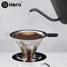 Hero 咖啡过滤网 手冲壶滤杯双层不锈钢过滤器 滴漏式咖啡壶过滤网 免咖啡滤纸手冲咖啡壶套装 2-4杯-底座款