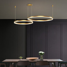 VVS美学灯 后现代全铜轻奢客厅吊灯简约led餐厅灯具饰创意个性圆形卧室灯饰 两圈60*80CM无极调光+遥控