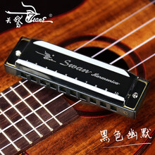 【支持刻字】天鹅10孔布鲁斯口琴男 C调儿童初学者学生蓝调十孔入门小囗琴乐器 黑色