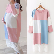 欣柏纶 孕妇装秋冬装新款外穿孕妇裙春秋季宽松显瘦孕妇连衣裙加厚保暖上衣孕妈装 粉红色 L