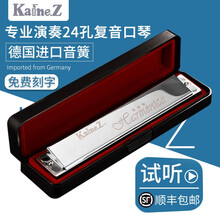 德国进口音簧成人专业演奏高级复重音24孔C调口琴A调B调D调E调F调G调 银色F调重音