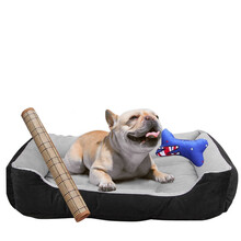 智汇 狗窝猫窝宠物窝网红四季通用小型犬幼犬耐咬防水狗垫子中型犬夏季舒适透保暖狗垫带凉席骨头 黑灰色窝+凉席+骨头玩具 70*55cm（25斤内宠物适用）