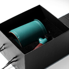 博为 陶瓷泡茶杯家用茶水分离茶杯男大容量木把带盖带过滤马克杯办公室水杯女 绿色【礼盒装】-400ml