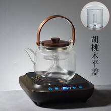 容山堂耐热玻璃煮茶壶家用大号烧水壶普洱黑茶蒸茶器电陶炉套装 竖纹平盖提梁壶+小容黑胡桃茶炉