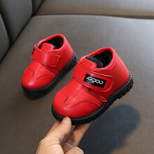 新款儿童皮鞋棉鞋秋冬宝宝皮鞋女单鞋1-6岁软底防滑韩版英伦男童棉鞋 大红 605棉鞋 内长13cm 21码