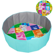 儿童决明子玩具沙池套装沙滩玩具池组宝宝玩沙子沙漏家用室内围栏 1米蓝色池送爬行垫