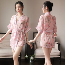 曼烟 性感情趣内衣 情趣睡裙 日式和服 性感绑带露胸 情趣套装 外罩衫  粉色 9785