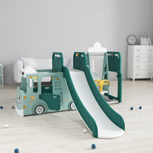 pikaboo儿童室内汽车滑梯玩具多功能宝宝滑滑梯家用小型滑梯秋千组合巴士滑梯 绿色汽车滑梯+秋千