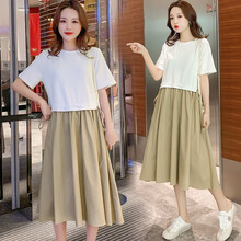 孕妇装夏装时尚潮妈短袖孕妇套装春夏季中长款外穿孕妇裙夏天大码孕妈装宽松舒适孕妇连衣裙子新款 图片色 M