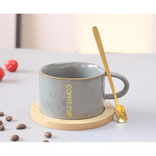 简约陶瓷小咖啡杯带盘套装情侣马克杯小精致牛奶下午茶杯套装 窑变灰(套) 一杯一碟一勺