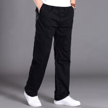 时都（Shidou）男士夏季薄款纯棉工装裤大码休闲裤直筒宽松多口袋长裤子 黑色 4XL