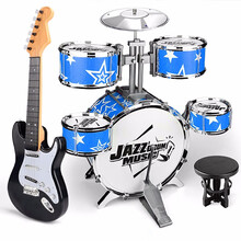 小孩玩的架子鼓 爵士鼓小孩男孩男童生日礼物儿童乐器架子鼓玩MYFS 特大号5鼓蓝星+电吉他(黑)鼓谱 配凳子鼓架可调节