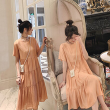 敏潮格伦孕妇夏装上衣夏款洋气潮妈网红孕妇装夏天孕晚期连衣裙子夏季 橘色 XXL