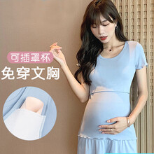 康珍莱哺乳上衣短袖时尚外出t恤半袖喂奶衣孕妇睡衣夏季薄款夏装莫代尔月子服 3062上衣-宝石蓝 M码（95斤内）
