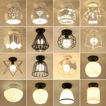 定制吸顶灯创意个性门厅过道灯走廊灯玄关阳台卧室灯美式简约北欧灯具 吸顶六方黑色配LED首件优惠（限购一件）