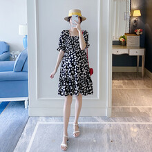 欣柏纶 孕妇装夏装雪纺孕妇连衣裙中长款宽松夏天夏裙网红小雏菊时尚潮辣孕妈碎花裙孕妈装 花色短款 L