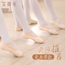 艾舞戈儿童舞蹈鞋女练功鞋免系带软底猫爪鞋女童中国跳舞鞋成人男形体鞋 肉色-标准款 34