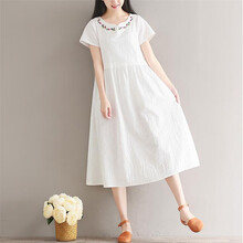 锦尘 孕妇连衣裙长款2021夏装新款韩版宽松短袖上衣怀孕期潮妈孕妇装 白色 L