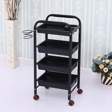 美容推车美发工具车美容院小推车发廊理发店烫染推车美发床恢弘 【黑色4层】红轮 31x37x82cm  官方标配