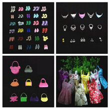 芭芘娃娃的鞋子皇冠  洋娃娃手工鞋子衣服通用婚纱首饰皇冠儿童女孩公主过家家配件饰 鞋子+饰品+包包+衣服 30厘米娃娃佩戴