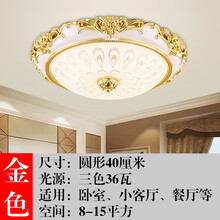 LED欧式吸顶灯卧室灯圆形简约现代客厅灯水晶灯房间阳台餐厅灯具经久耐用时尚美观高端大气 【金色】圆形40CM三色36W