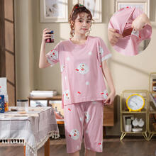 孕妇睡衣薄款夏季短袖纯棉月子服产后家居喂奶产妇哺乳怀孕期夏天 樱桃猫YJY短袖 XXL码140-160斤