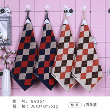 金号小方巾擦手巾挂式纯棉毛巾正方形四方家用北欧洗脸四方毛巾4条装 挂绳G6354红红棕棕