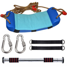 儿童秋千加防滑垫家用门框房顶户外幼儿园公园荡秋千 蓝色门框(1.2米单杠)+户外套餐